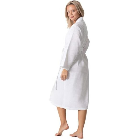 Waffle knit kimono bath robe for women lightweight soft quick dry spa cover - Picture 4 of 8